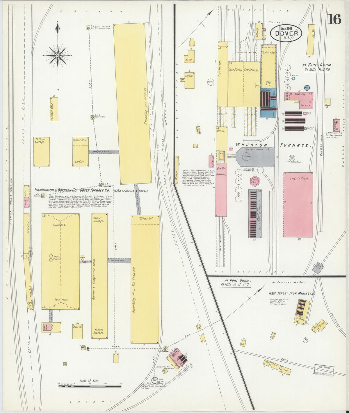 Sanborn Fire Insurance Map from Dover, Morris County, New Jersey (1900), Sheet #0016 - Historic Sanborn Fire Insurance Map Print, vintage old map wall art, antique decor, genealogy gift, New Jersey New Jersey map