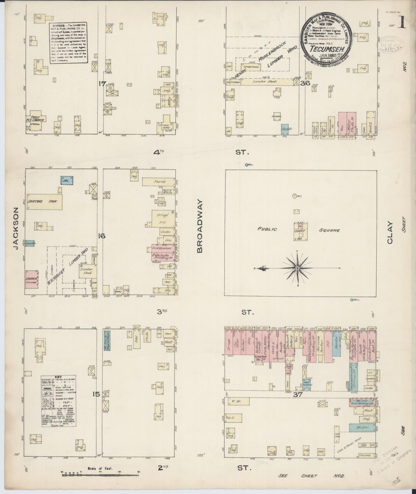 Sanborn Fire Insurance Map from Tecumseh, Johnson County, Nebraska (1885), Sheet #0001 - Historic Sanborn Fire Insurance Map Print, vintage old map wall art, antique decor, genealogy gift, Nebraska Nebraska map