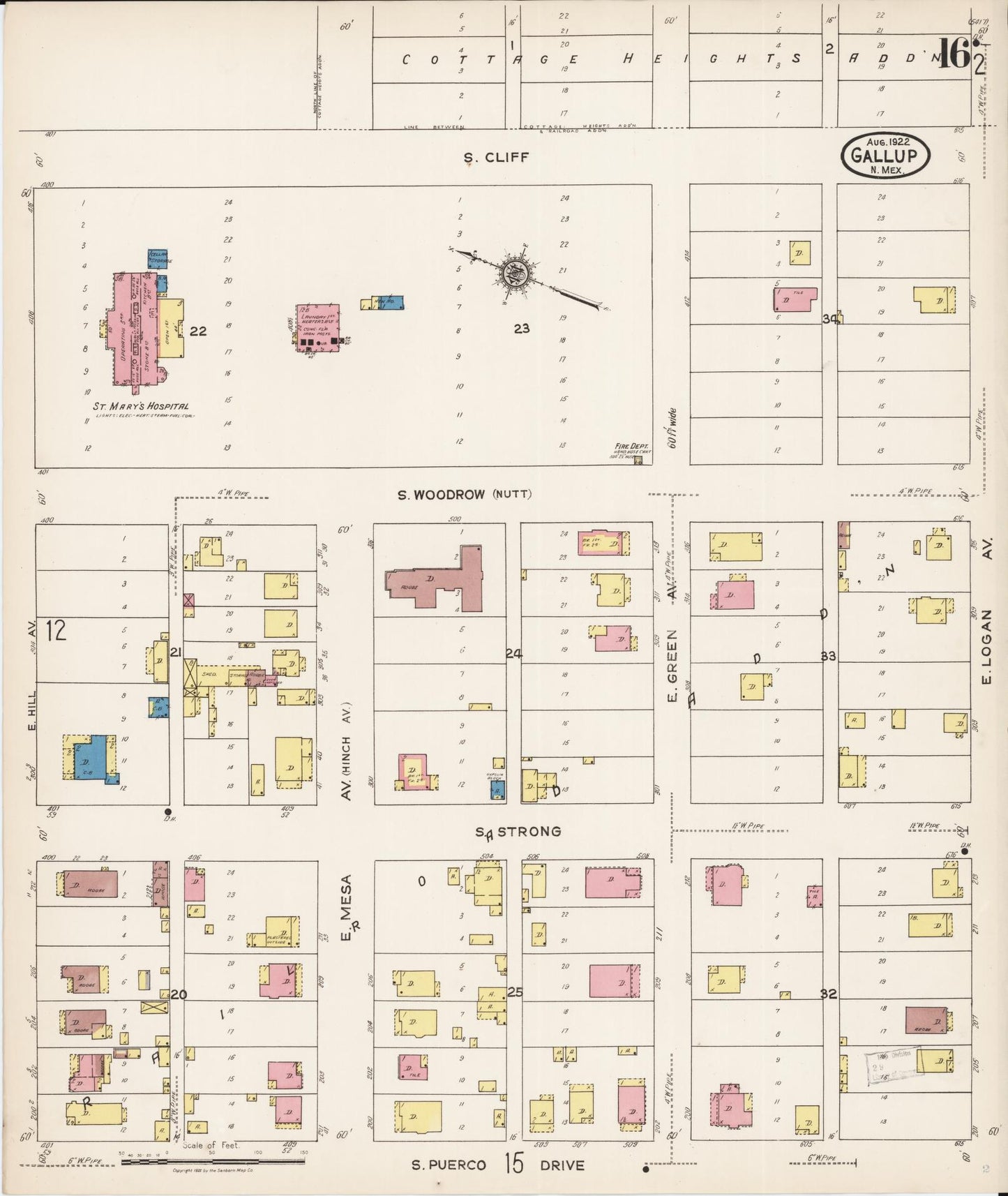 Sanborn Fire Insurance Map from Gallup, Mckinley County, New Mexico (1922), Sheet #0016 - Complete Map Set gallery image, historic Sanborn map, vintage wall art, New Mexico New Mexico