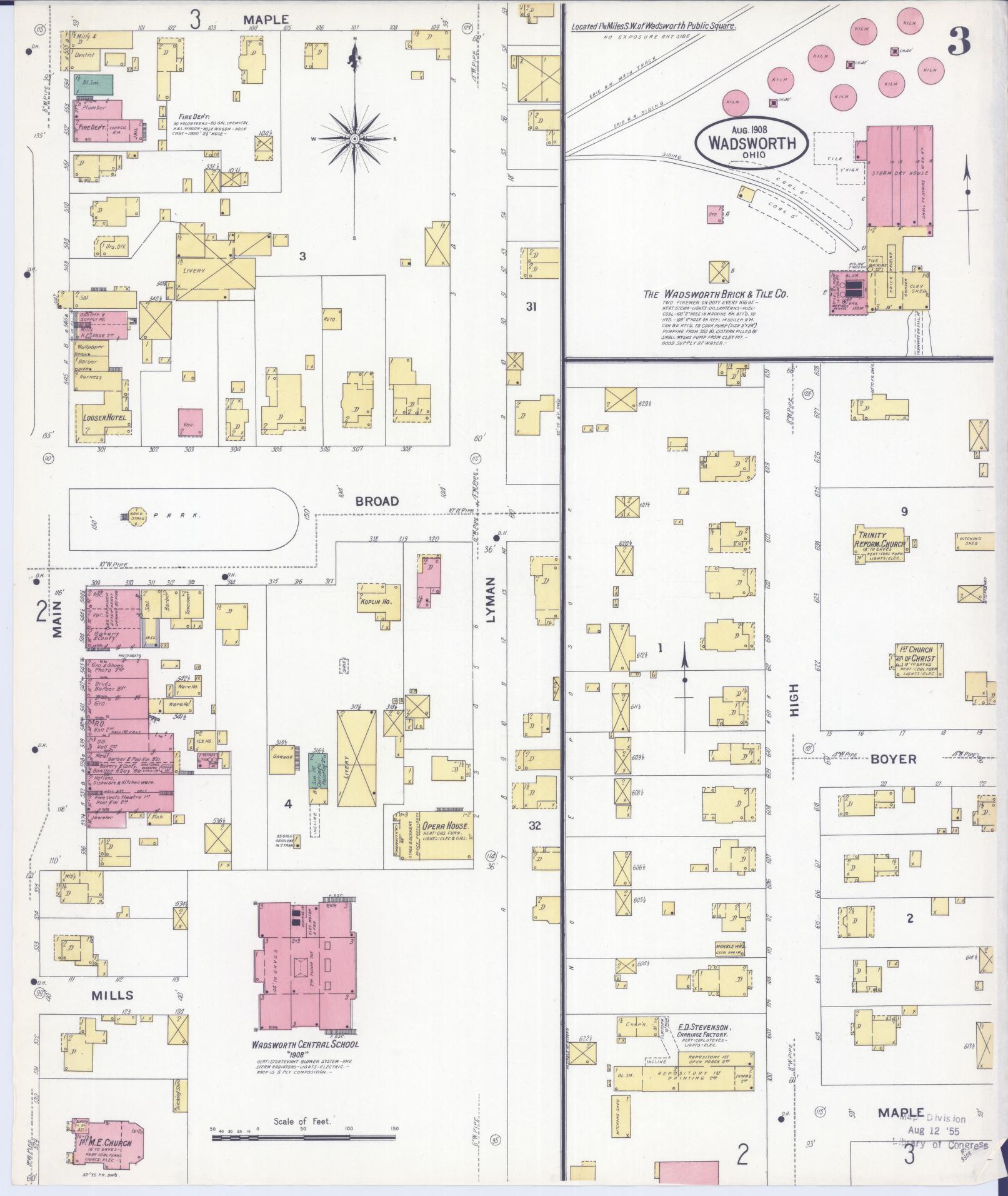 Sanborn Fire Insurance Map from Wadsworth, Medina County, Ohio (1908), Sheet #0003 - Complete Map Set gallery image, historic Sanborn map, vintage wall art, Ohio Ohio