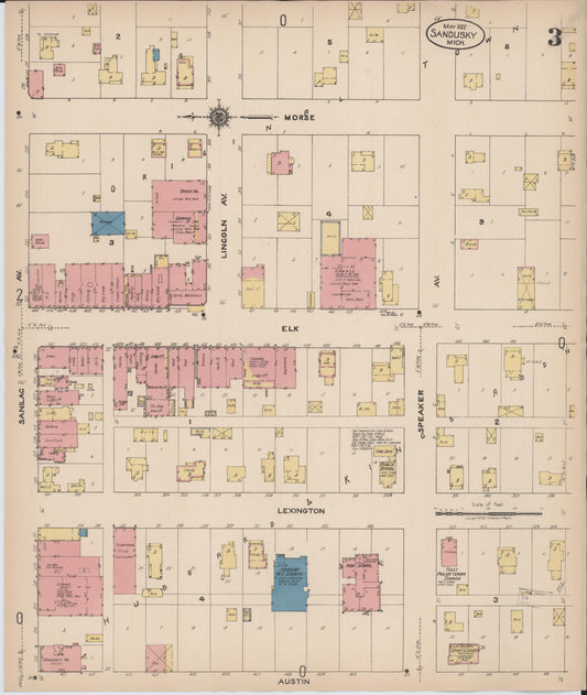 Sanborn Fire Insurance Map from Sandusky, Sanilac County, Michigan (1922), Sheet #0003 - Historic Sanborn Fire Insurance Map Print, vintage old map wall art, antique decor, genealogy gift, Michigan Michigan map