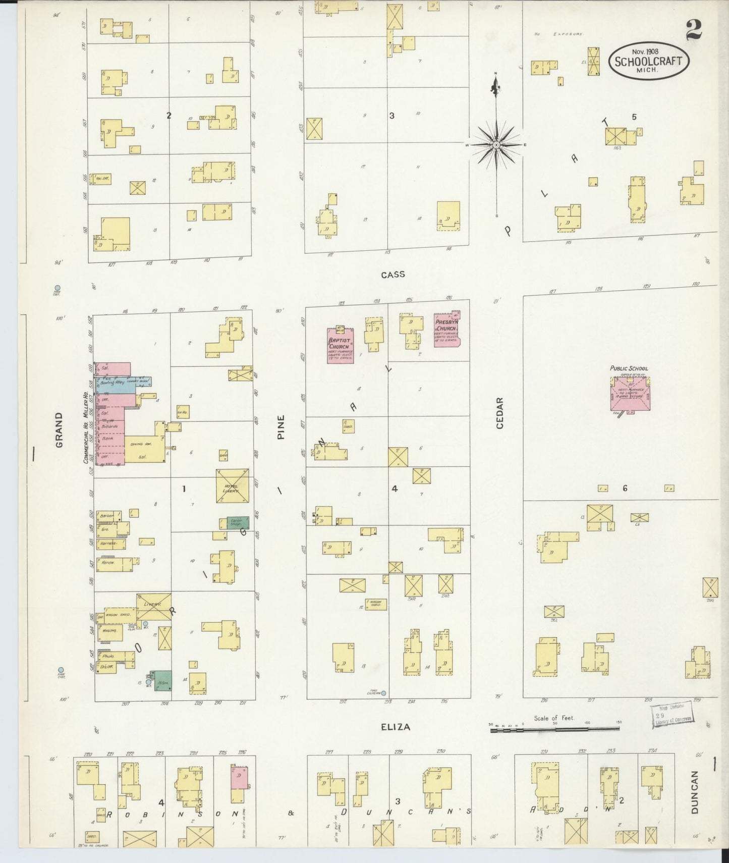 Sanborn Fire Insurance Map from Schoolcraft, Kalamazoo County, Michigan (1908), Sheet #0002 - Complete Map Set gallery image, historic Sanborn map, vintage wall art, Michigan Michigan