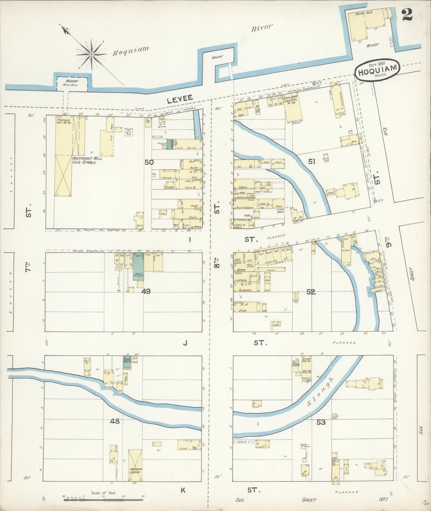 Sanborn Fire Insurance Map from Hoquiam, Grays Harbor County, Washington (1891), Sheet #0002 - Complete Map Set gallery image, historic Sanborn map, vintage wall art, Washington Washington