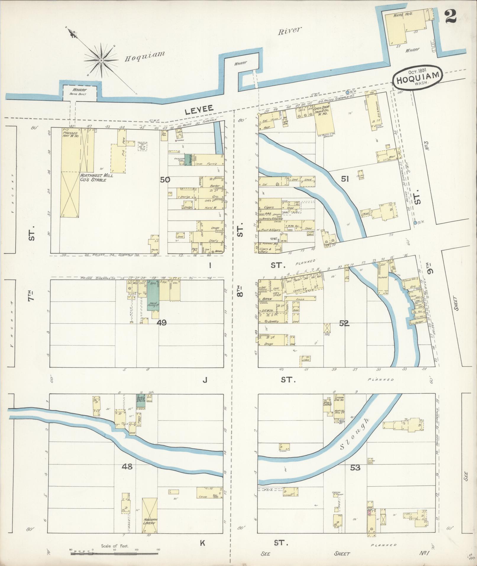 Sanborn Fire Insurance Map from Hoquiam, Grays Harbor County, Washington (1891), Sheet #0002 - Complete Map Set gallery image, historic Sanborn map, vintage wall art, Washington Washington