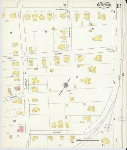Sanborn Fire Insurance Map from Greenwood, Greenwood County, South Carolina (1913), Sheet #0012 - Complete Map Set gallery image, historic Sanborn map, vintage wall art, South Carolina South Carolina