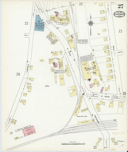 Sanborn Fire Insurance Map from Gardner, Worcester County, Massachusetts (1914), Sheet #0027 - Historic Sanborn Fire Insurance Map Print, vintage old map wall art, antique decor, genealogy gift, Massachusetts Massachusetts map