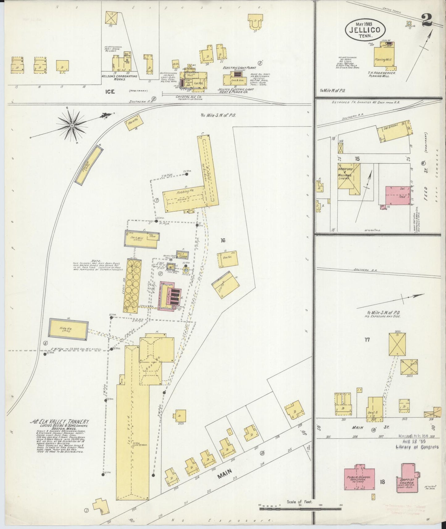Sanborn Fire Insurance Map from Jellico, Whitley County, Ky., and Campbell County, Tenna, Kentucky (1903), Sheet #0002 - Historic Sanborn Fire Insurance Map Print, vintage old map wall art, antique decor, genealogy gift, Kentucky Kentucky map