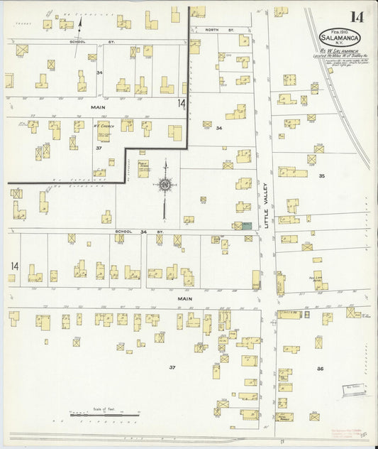 Sanborn Fire Insurance Map from Salamanca, Cattaraugus County, New York (1910), Sheet #0014 - Historic Sanborn Fire Insurance Map Print, vintage old map wall art, antique decor, genealogy gift, New York New York map