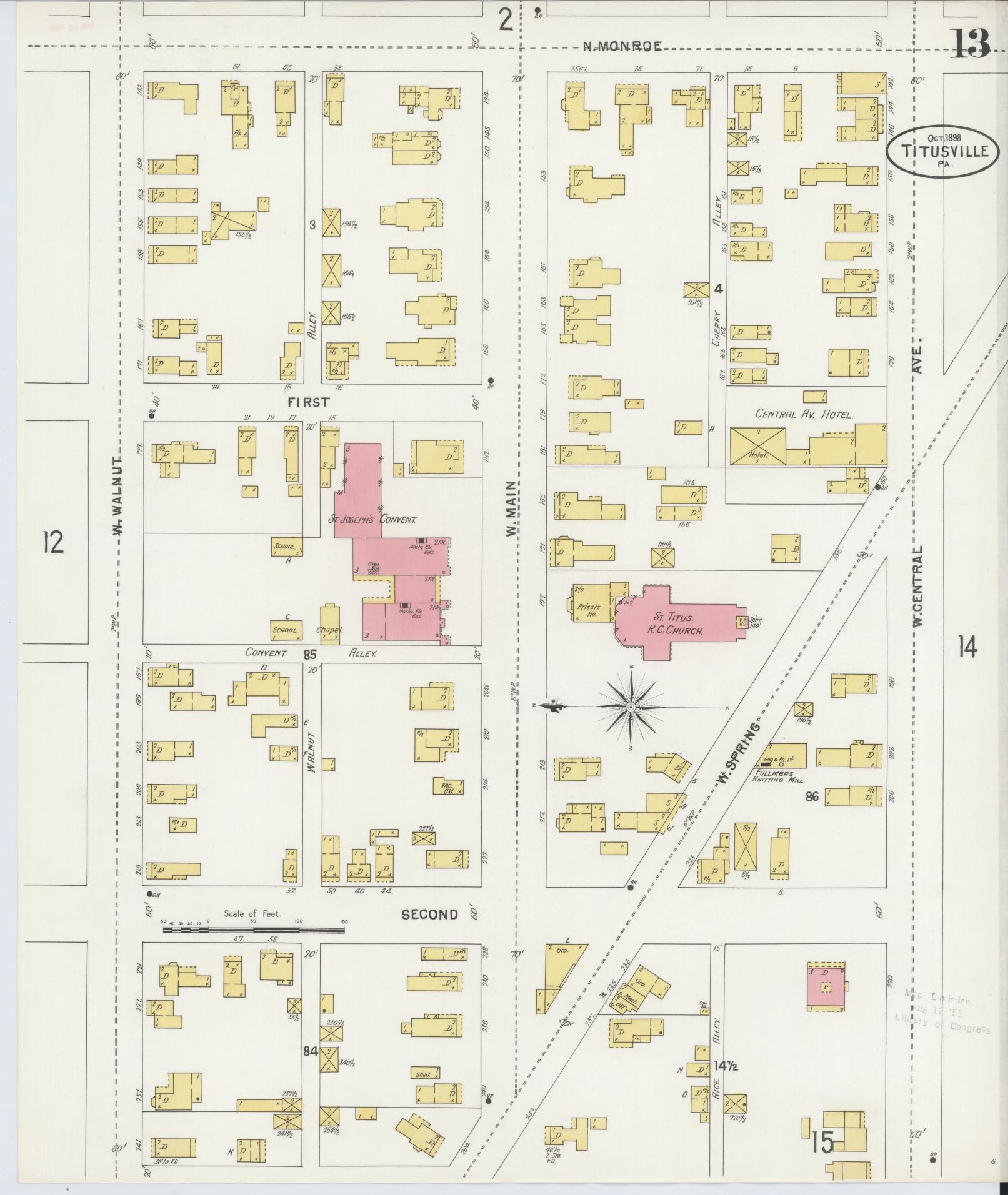 Sanborn Fire Insurance Map from Titusville, Crawford County, Pennsylvania (1898), Sheet #0013 - Complete Map Set gallery image, historic Sanborn map, vintage wall art, Pennsylvania Pennsylvania