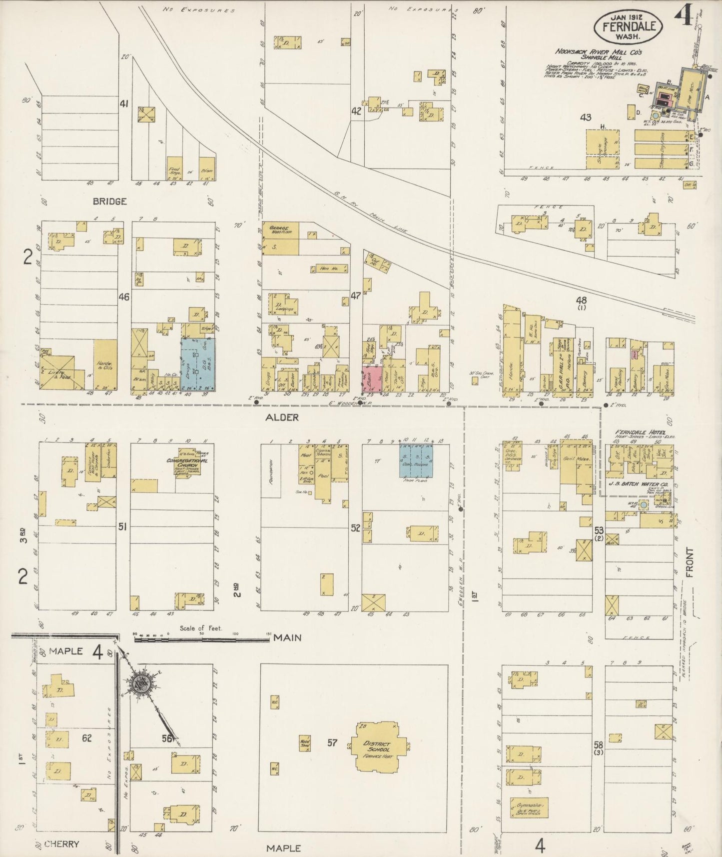 Sanborn Fire Insurance Map from Ferndale, Whatcom County, Washington (1912), Sheet #0004 - Historic Sanborn Fire Insurance Map Print, vintage old map wall art, antique decor, genealogy gift, Washington Washington map