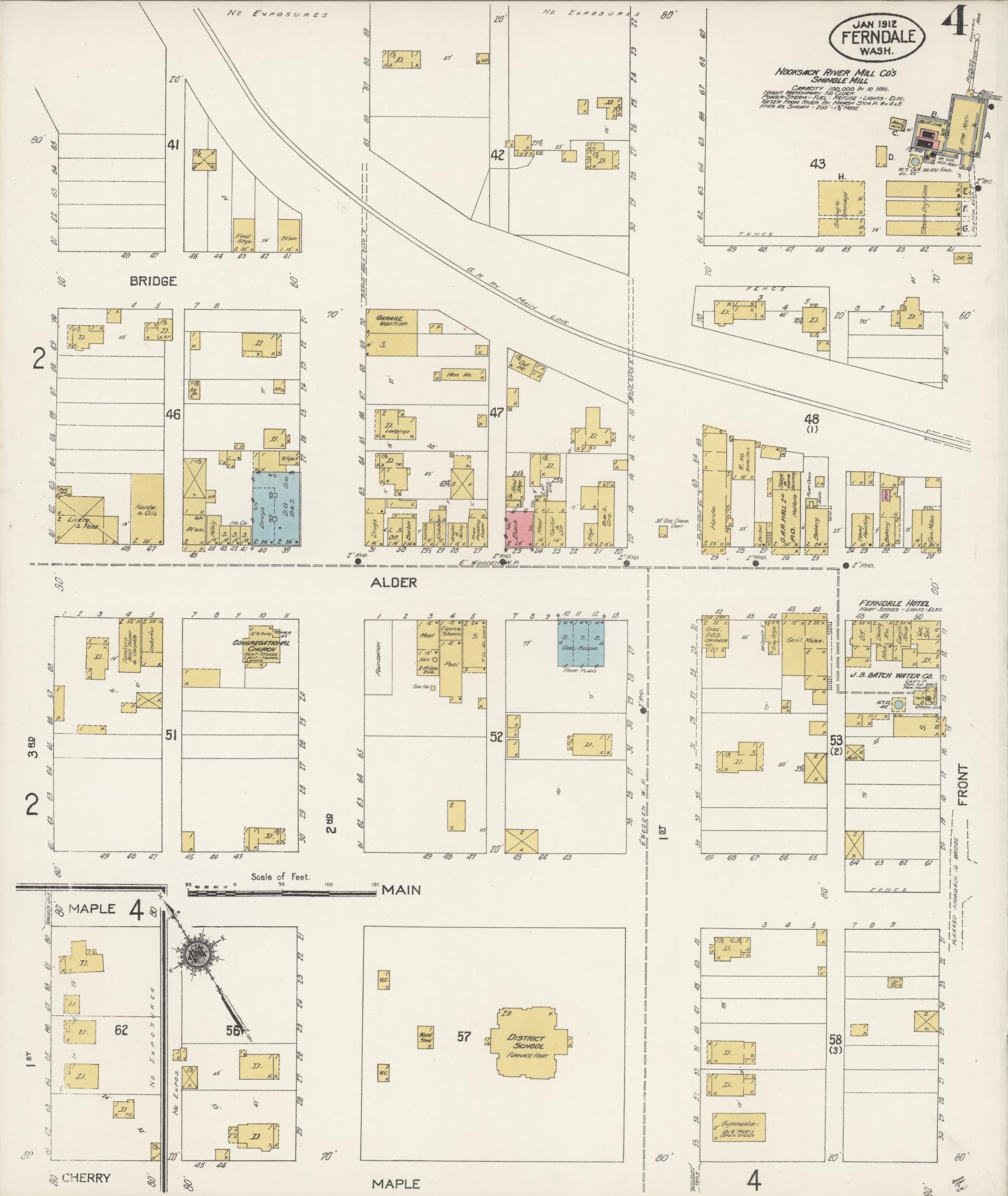 Sanborn Fire Insurance Map from Ferndale, Whatcom County, Washington (1912), Sheet #0004 - Historic Sanborn Fire Insurance Map Print, vintage old map wall art, antique decor, genealogy gift, Washington Washington map