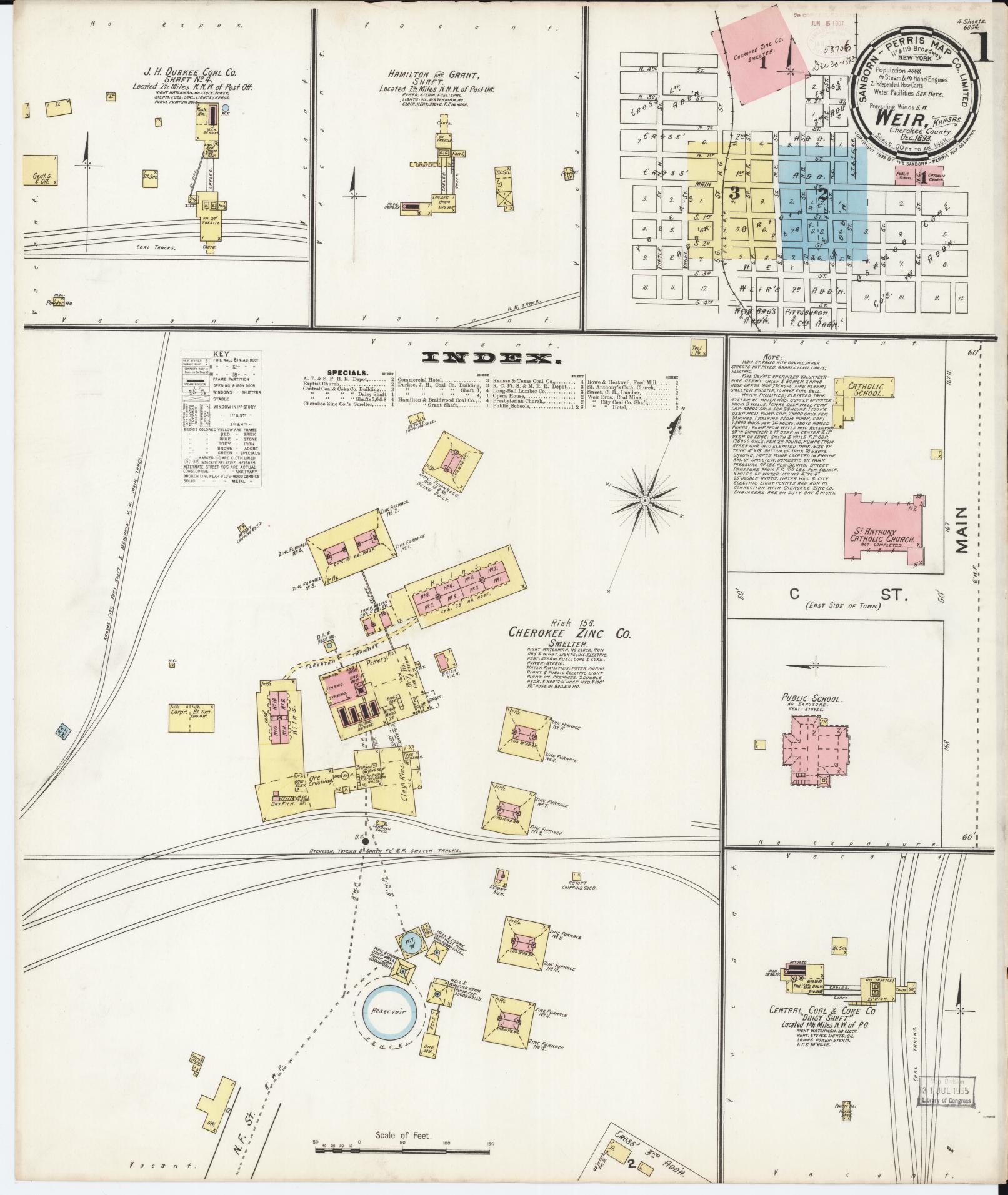 Sanborn Fire Insurance Map from Weir, Cherokee County, Kansas (1893), Sheet #0001 - Historic Sanborn Fire Insurance Map Print, vintage old map wall art, antique decor, genealogy gift, Kansas Kansas map