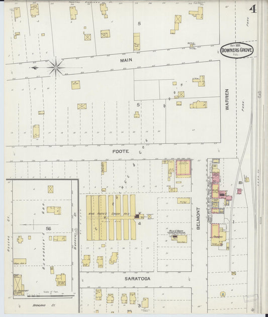 Sanborn Fire Insurance Map from Downers Grove, Dupage County, Illinois (1892), Sheet #0004 - Historic Sanborn Fire Insurance Map Print, vintage old map wall art, antique decor, genealogy gift, Illinois Illinois map