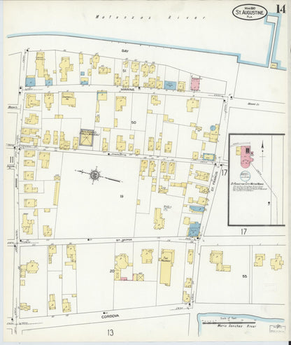 Sanborn Fire Insurance Map from Saint Augustine, Saint John's County, Florida (1910), Sheet #0014 - Historic Sanborn Fire Insurance Map Print, vintage old map wall art, antique decor, genealogy gift, Florida Florida map