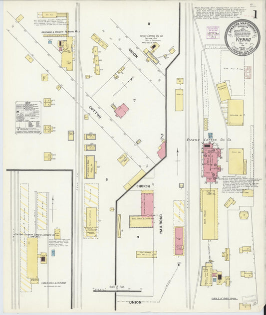 Sanborn Fire Insurance Map from Vienna, Dooly County, Georgia (1907), Sheet #0001 - Complete Map Set gallery image, historic Sanborn map, vintage wall art, Georgia Georgia