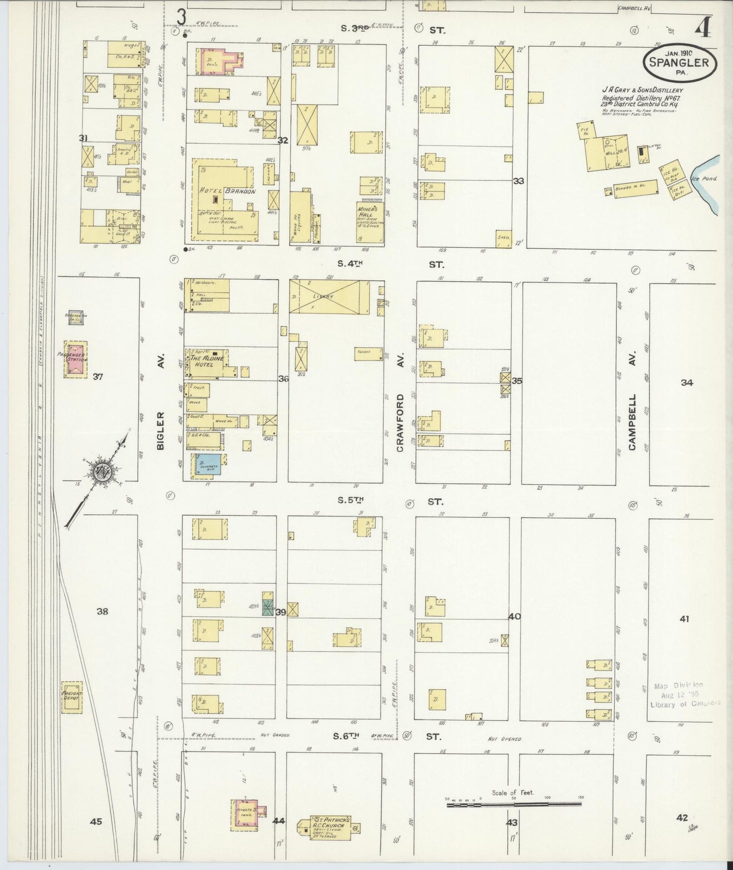 Sanborn Fire Insurance Map from Spangler, Cambria County, Pennsylvania (1910), Sheet #0004 - Historic Sanborn Fire Insurance Map Print, vintage old map wall art, antique decor, genealogy gift, Pennsylvania Pennsylvania map
