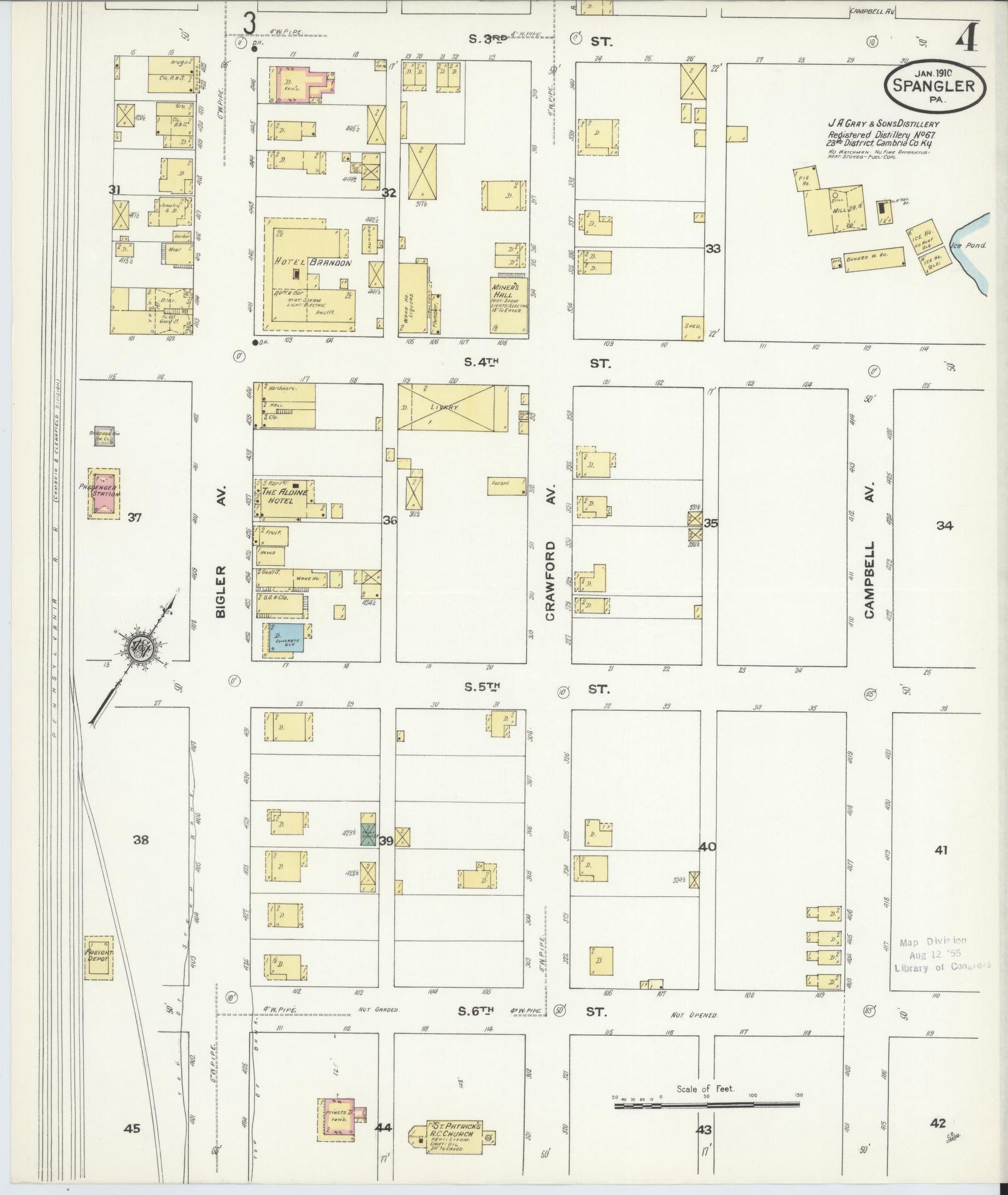 Sanborn Fire Insurance Map from Spangler, Cambria County, Pennsylvania (1910), Sheet #0004 - Historic Sanborn Fire Insurance Map Print, vintage old map wall art, antique decor, genealogy gift, Pennsylvania Pennsylvania map