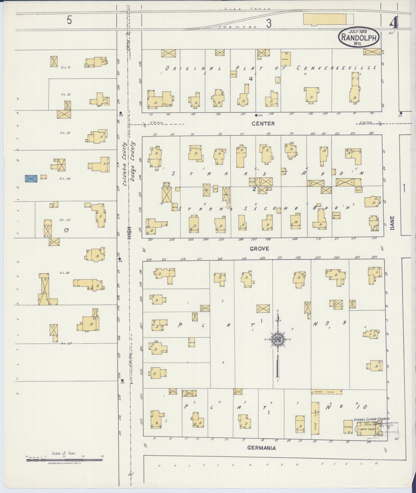 Sanborn Fire Insurance Map from Randolph, Columbia and Dodge Counties, Wisconsin (1919), Sheet #0004 - Complete Map Set gallery image, historic Sanborn map, vintage wall art, Wisconsin Wisconsin