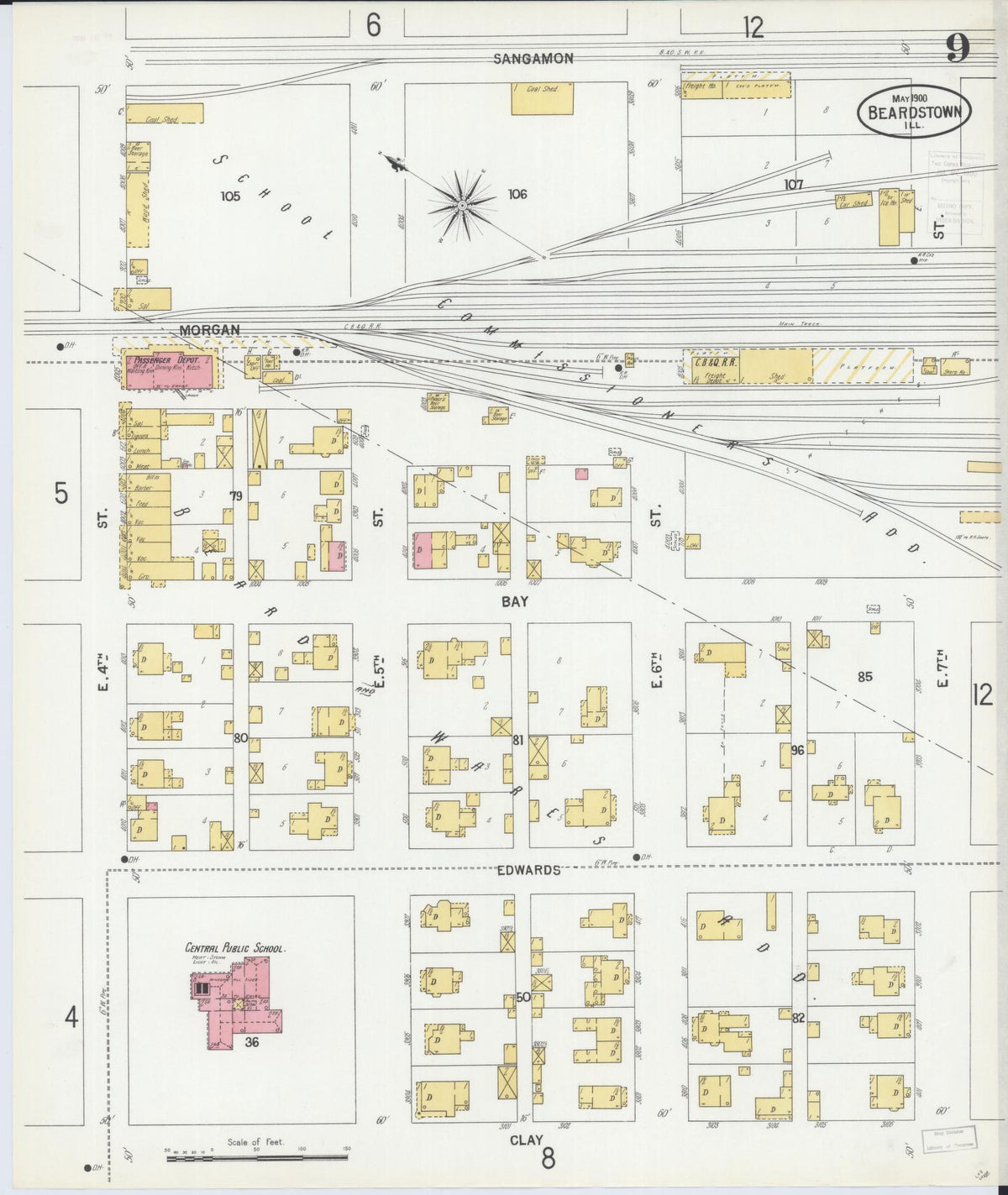 Sanborn Fire Insurance Map from Beardstown, Cass County, Illinois (1900), Sheet #0009 - Complete Map Set gallery image, historic Sanborn map, vintage wall art, Illinois Illinois