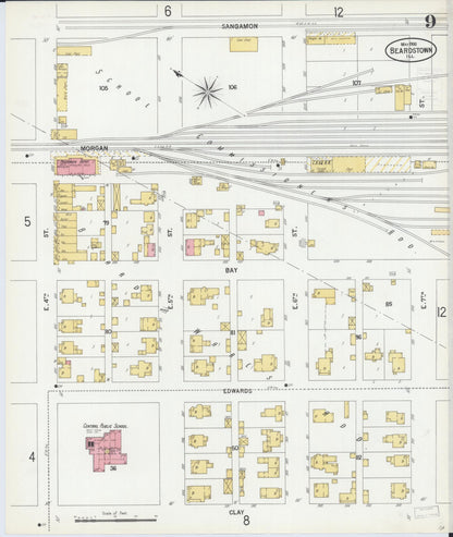 Sanborn Fire Insurance Map from Beardstown, Cass County, Illinois (1900), Sheet #0009 - Complete Map Set gallery image, historic Sanborn map, vintage wall art, Illinois Illinois