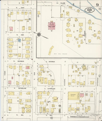 Sanborn Fire Insurance Map from Globe, Gila County, Arizona (1911), Sheet #0009 - Complete Map Set gallery image, historic Sanborn map, vintage wall art, Arizona Arizona