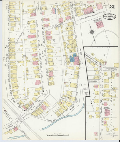 Sanborn Fire Insurance Map from Steubenville, Jefferson County, Ohio (1913), Sheet #0031 - Historic Sanborn Fire Insurance Map Print, vintage old map wall art, antique decor, genealogy gift, Ohio Ohio map
