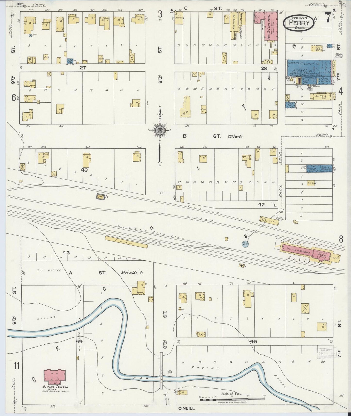 Sanborn Fire Insurance Map from Perry, Noble County, Oklahoma (1920), Sheet #0007 - Complete Map Set gallery image, historic Sanborn map, vintage wall art, Oklahoma Oklahoma