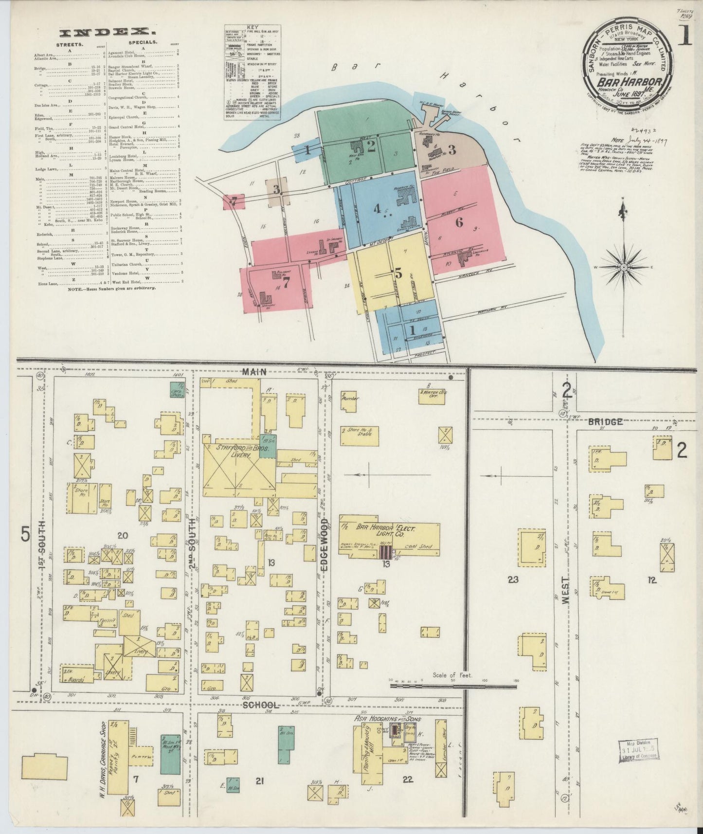 Sanborn Fire Insurance Map from Bar Harbor, Hancock County, Maine (1897), Sheet #0001 - Complete Map Set gallery image, historic Sanborn map, vintage wall art, Maine Maine