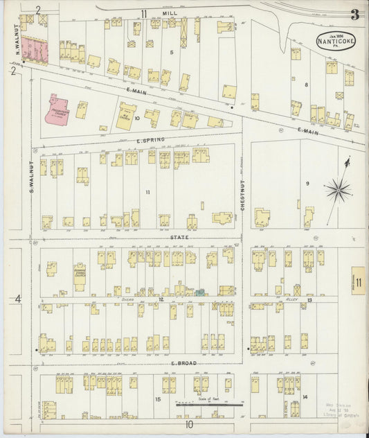 Sanborn Fire Insurance Map from Nanticoke, Luzerne County, Pennsylvania (1896), Sheet #0003 - Historic Sanborn Fire Insurance Map Print, vintage old map wall art, antique decor, genealogy gift, Pennsylvania Pennsylvania map