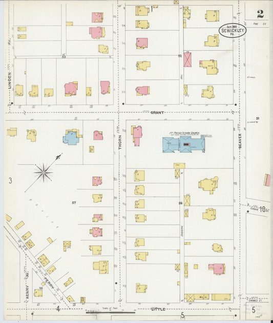 Sanborn Fire Insurance Map from Sewickley, Allegheny County, Pennsylvania (1905), Sheet #0002 - Historic Sanborn Fire Insurance Map Print, vintage old map wall art, antique decor, genealogy gift, Pennsylvania Pennsylvania map
