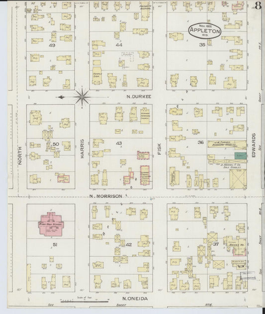 Sanborn Fire Insurance Map from Appleton, Outagamie County, Wisconsin (1886), Sheet #0008 - Historic Sanborn Fire Insurance Map Print, vintage old map wall art, antique decor, genealogy gift, Wisconsin Wisconsin map