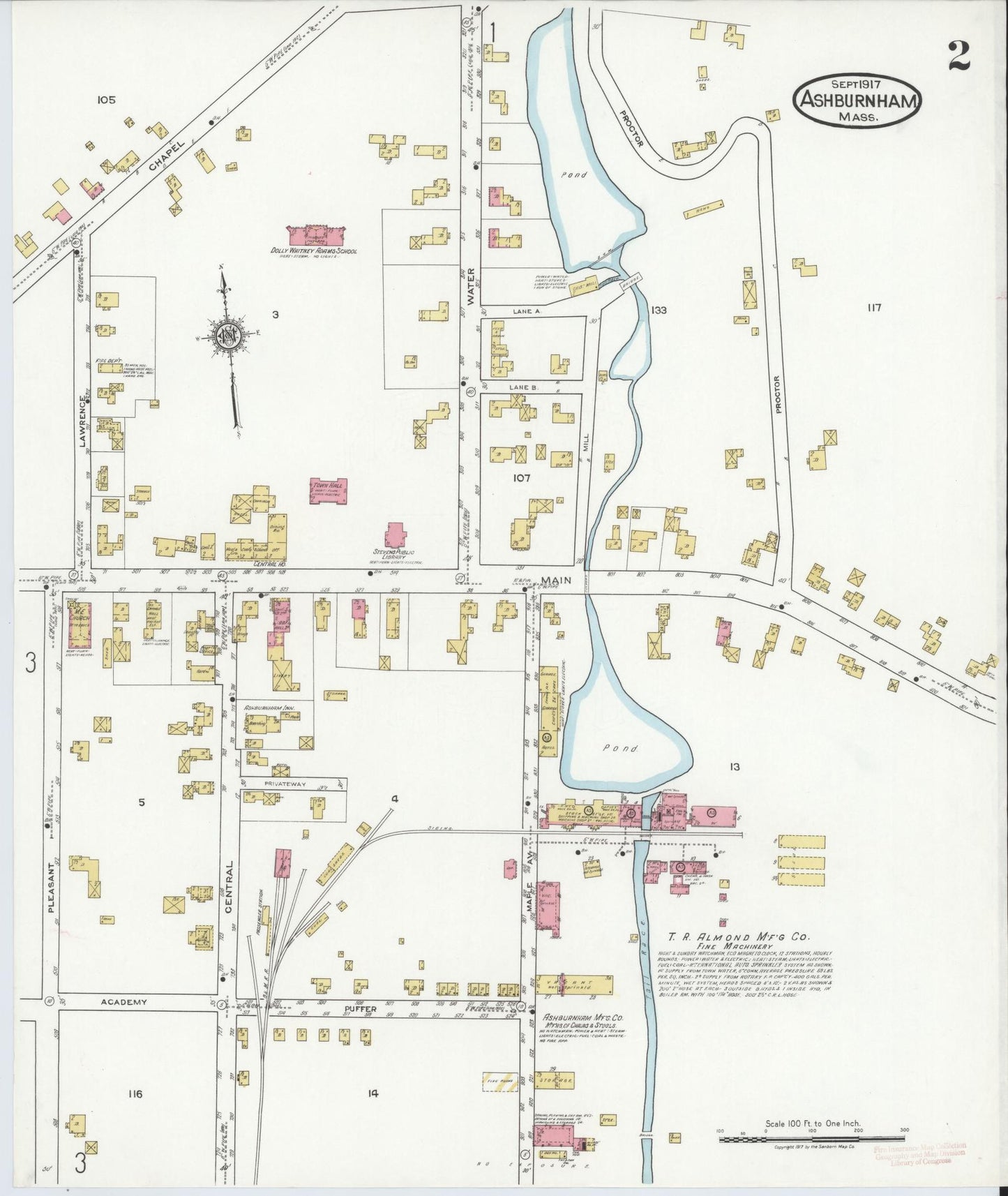 Sanborn Fire Insurance Map from Ashburnham, Worcester County, Massachusetts (1917), Sheet #0002 - Historic Sanborn Fire Insurance Map Print, vintage old map wall art, antique decor, genealogy gift, Massachusetts Massachusetts map