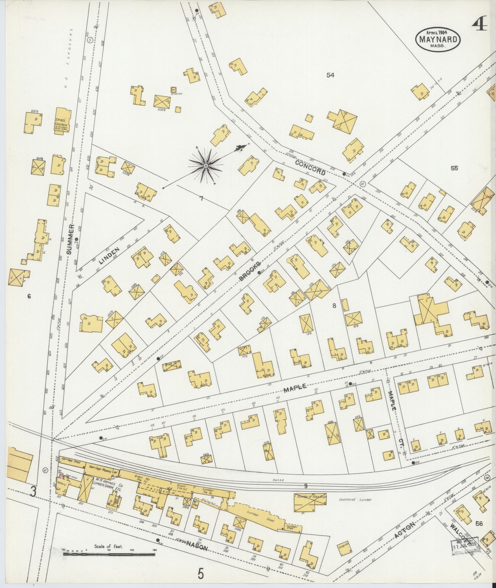 Sanborn Fire Insurance Map from Maynard, Middlesex County, Massachusetts (1904), Sheet #0004 - Complete Map Set gallery image, historic Sanborn map, vintage wall art, Massachusetts Massachusetts