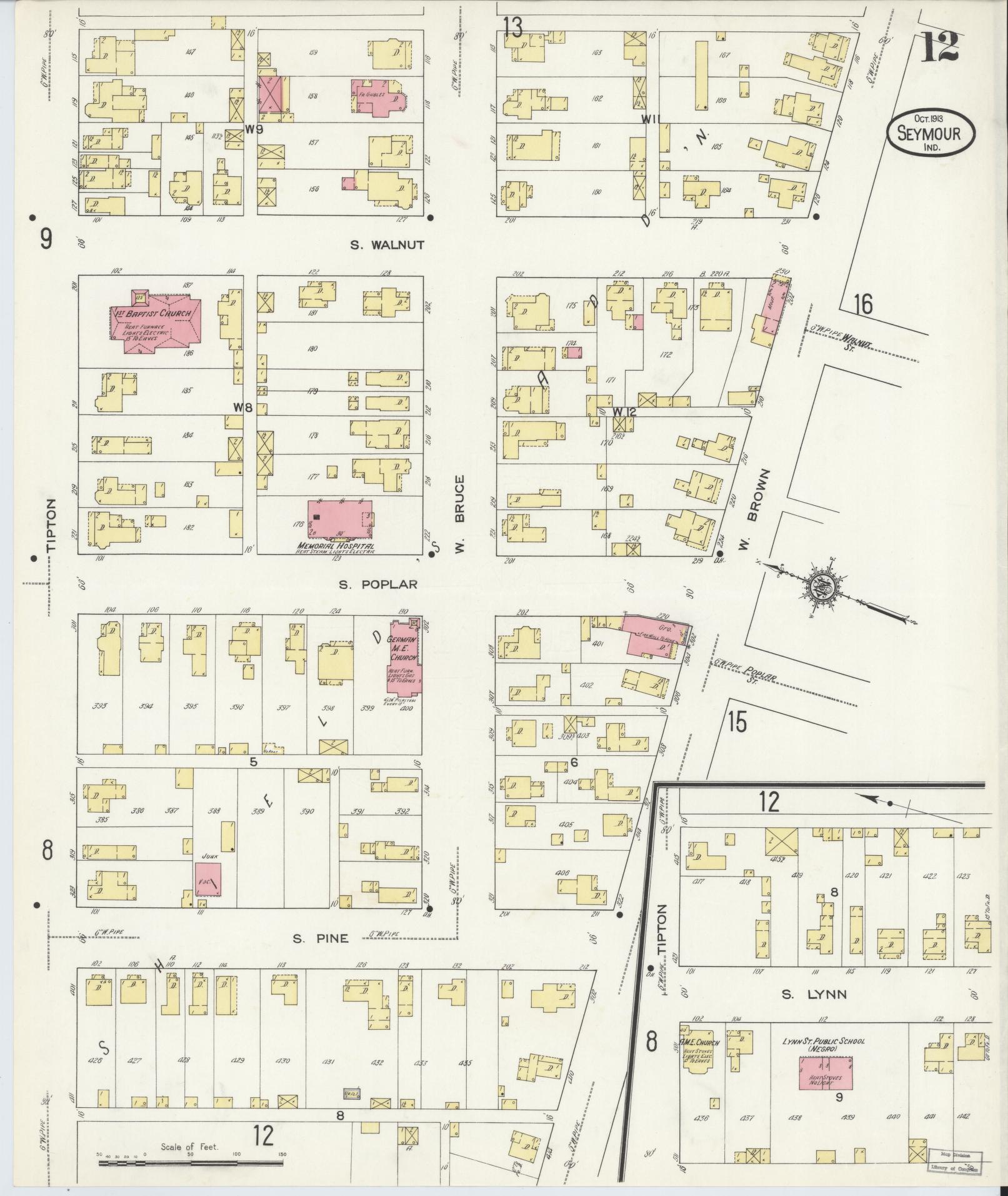 Sanborn Fire Insurance Map from Seymour, Jackson County, Indiana (1913), Sheet #0012 - Complete Map Set gallery image, historic Sanborn map, vintage wall art, Indiana Indiana