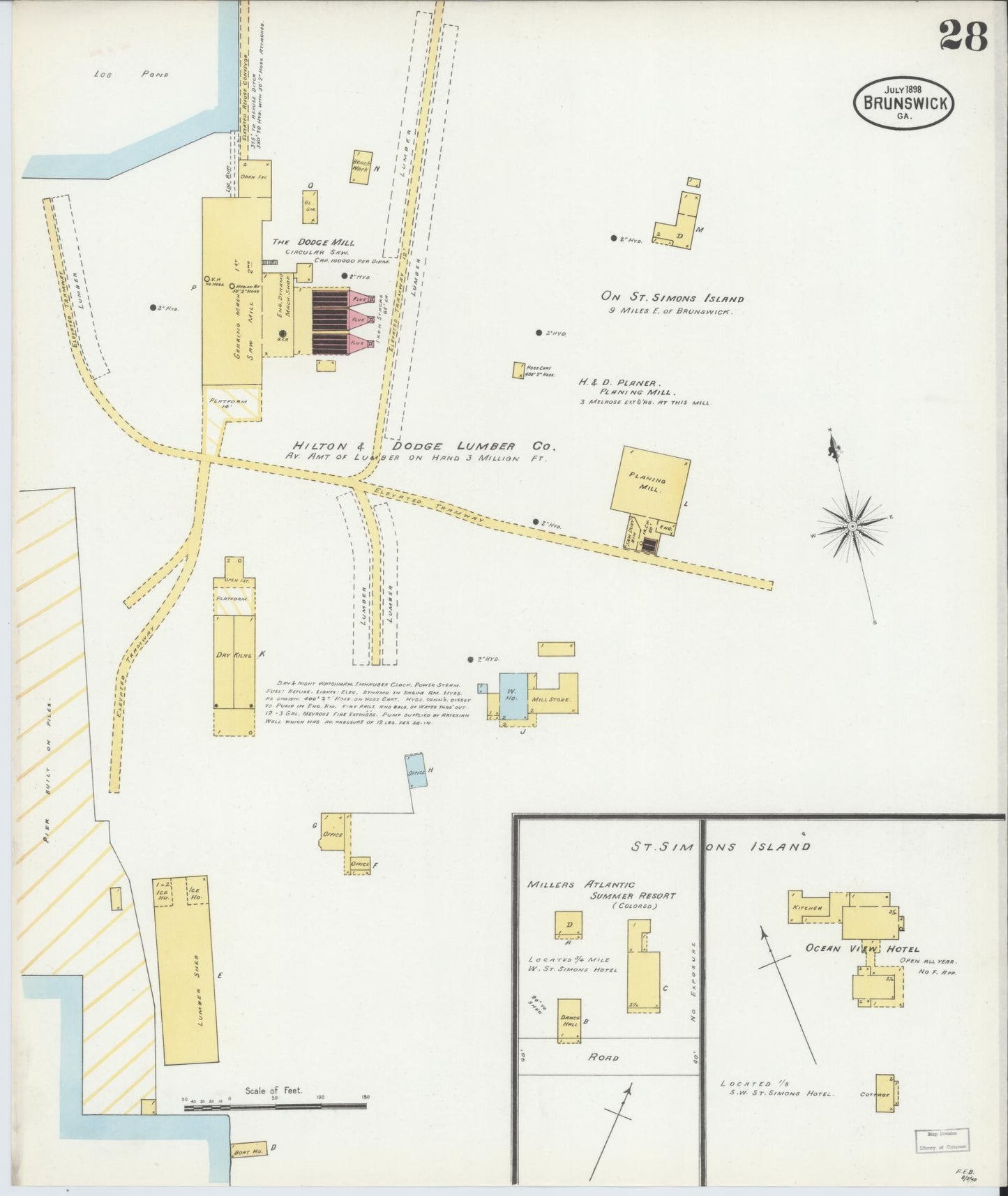 Sanborn Fire Insurance Map from Brunswick, Glynn County, Georgia (1898), Sheet #0028 - Complete Map Set gallery image, historic Sanborn map, vintage wall art, Georgia Georgia