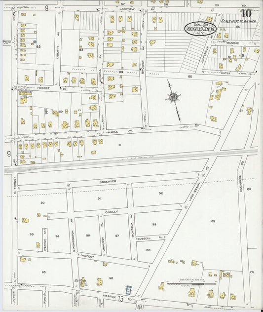 Sanborn Fire Insurance Map from Rockville Centre, Nassau County, New York (1919), Sheet #0010 - Historic Sanborn Fire Insurance Map Print, vintage old map wall art, antique decor, genealogy gift, New York New York map