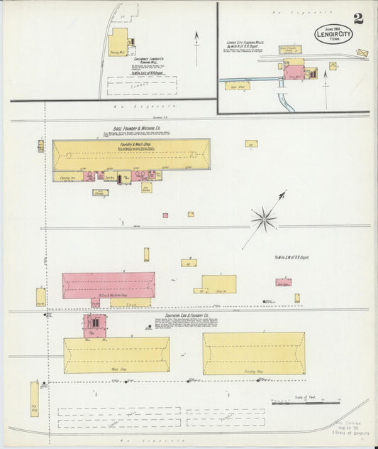 Sanborn Fire Insurance Map from Lenoir City, Loudon County, Tennessee (1901), Sheet #0002 - Historic Sanborn Fire Insurance Map Print, vintage old map wall art, antique decor, genealogy gift, Tennessee Tennessee map