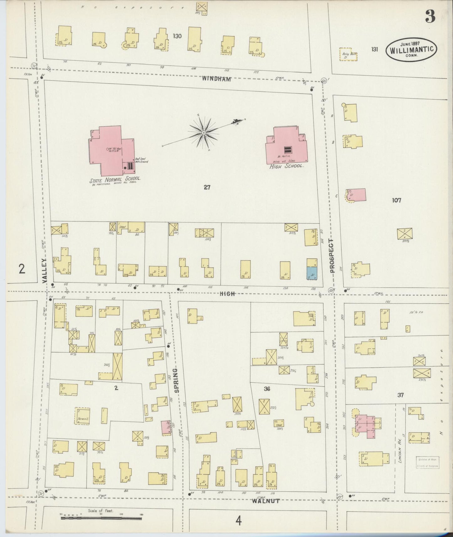 Sanborn Fire Insurance Map from Willimantic, Windham County, Connecticut (1897), Sheet #0003 - Historic Sanborn Fire Insurance Map Print, vintage old map wall art, antique decor, genealogy gift, Connecticut Connecticut map