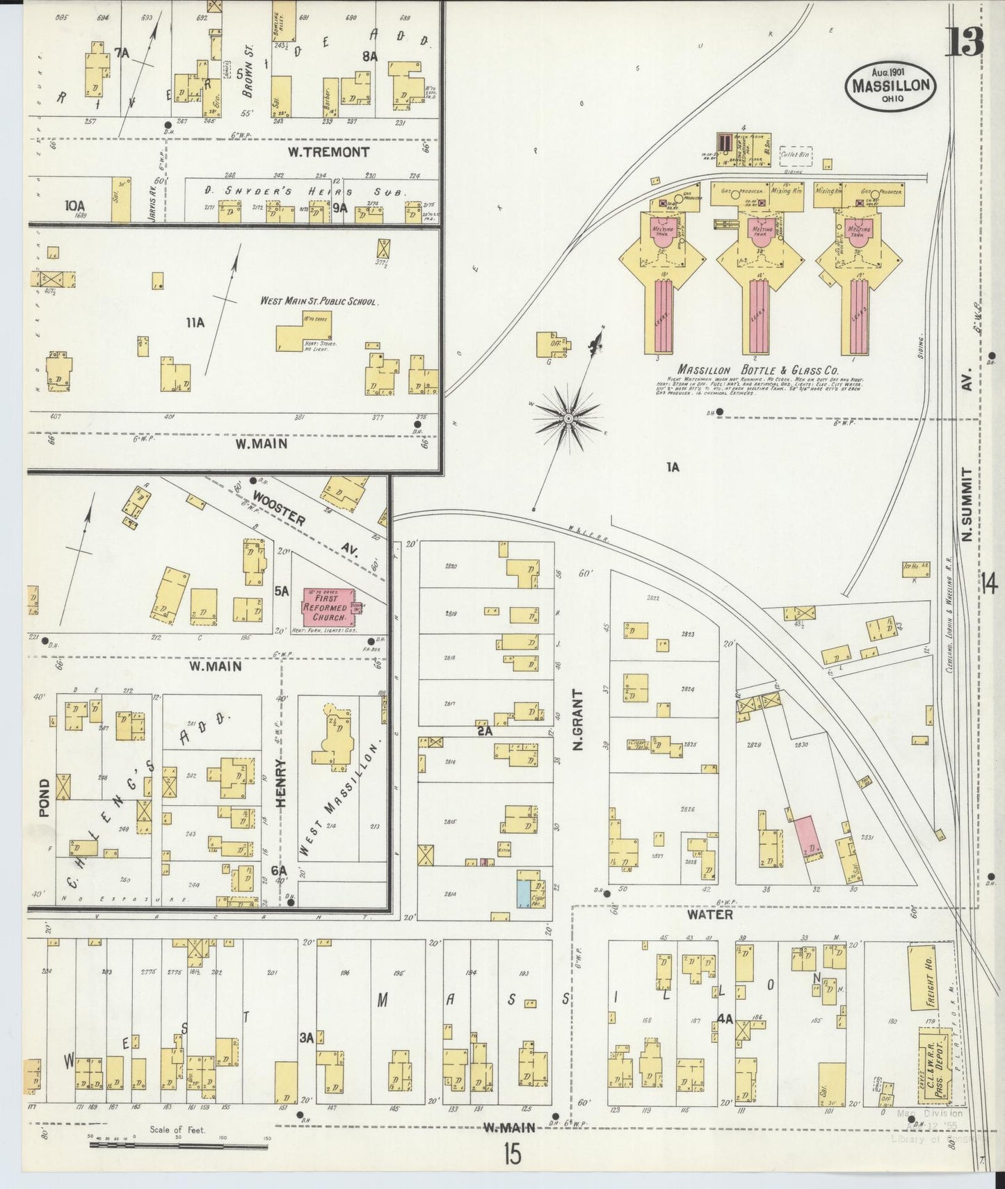 Sanborn Fire Insurance Map from Massillon, Stark County, Ohio (1901), Sheet #0013 - Historic Sanborn Fire Insurance Map Print, vintage old map wall art, antique decor, genealogy gift, Ohio Ohio map