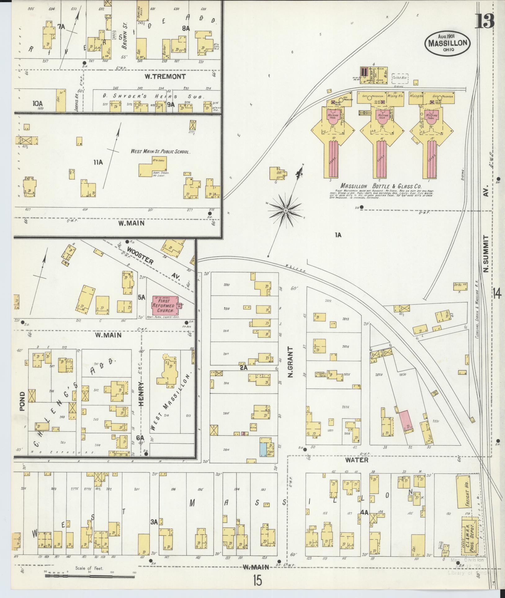 Sanborn Fire Insurance Map from Massillon, Stark County, Ohio (1901), Sheet #0013 - Historic Sanborn Fire Insurance Map Print, vintage old map wall art, antique decor, genealogy gift, Ohio Ohio map