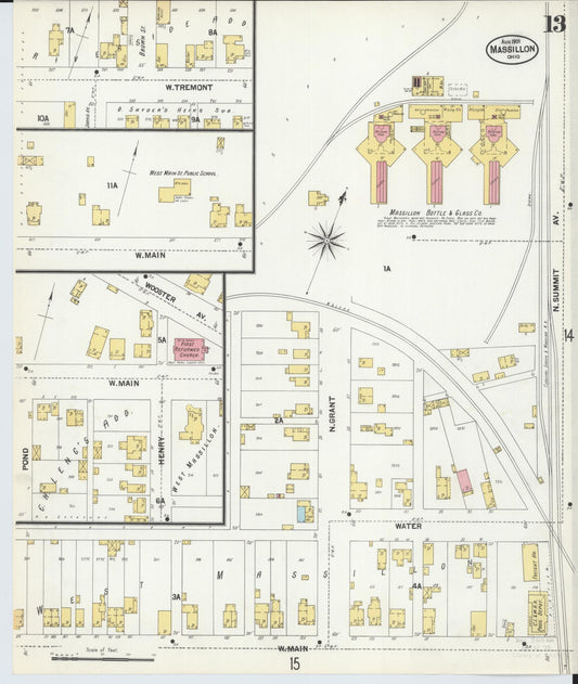 Sanborn Fire Insurance Map from Massillon, Stark County, Ohio (1901), Sheet #0013 - Historic Sanborn Fire Insurance Map Print, vintage old map wall art, antique decor, genealogy gift, Ohio Ohio map