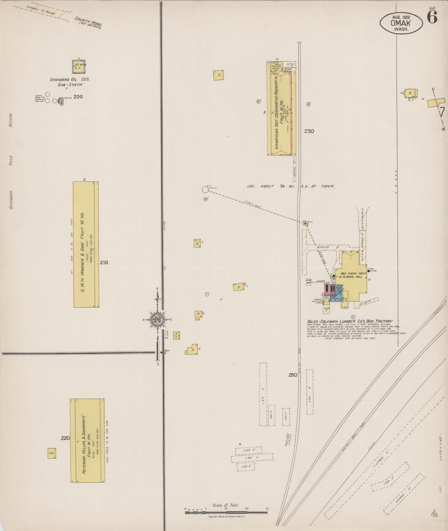 Sanborn Fire Insurance Map from Omak, Okanogan County, Washington (1922), Sheet #0006 - Complete Map Set gallery image, historic Sanborn map, vintage wall art, Washington Washington