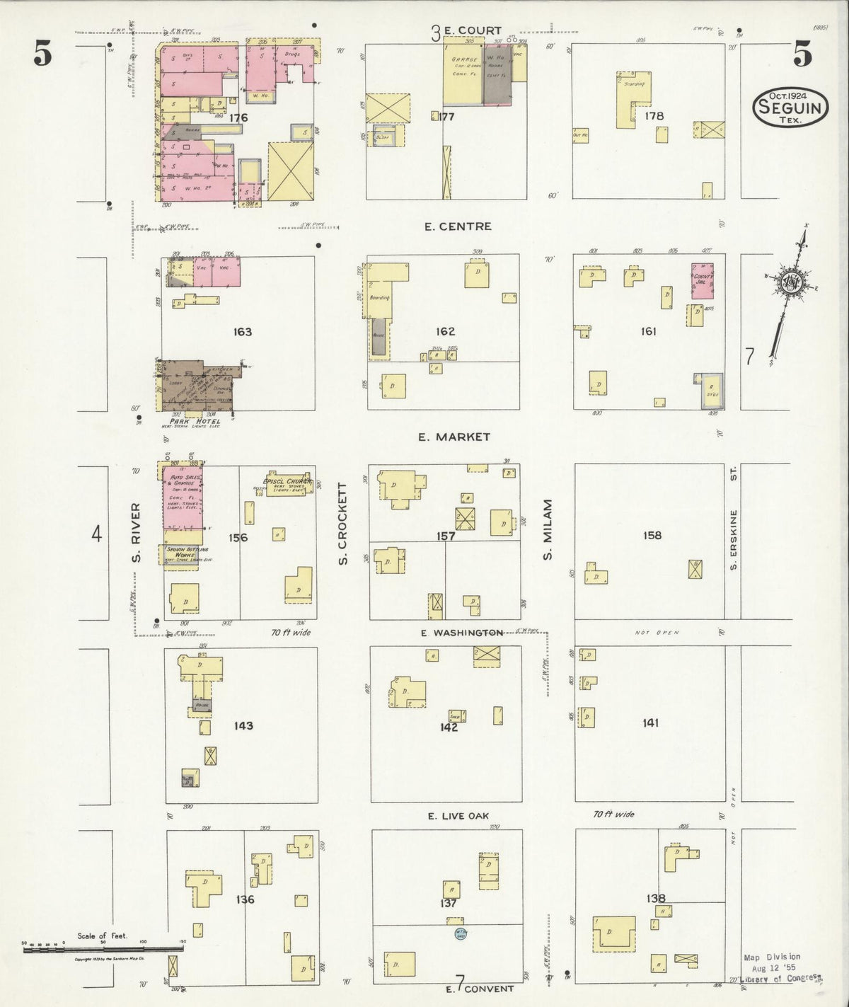 Sanborn Fire Insurance Map from Seguin, Guadalupe County, Texas (1924), Sheet #0005 - Complete Map Set gallery image, historic Sanborn map, vintage wall art, Texas Texas
