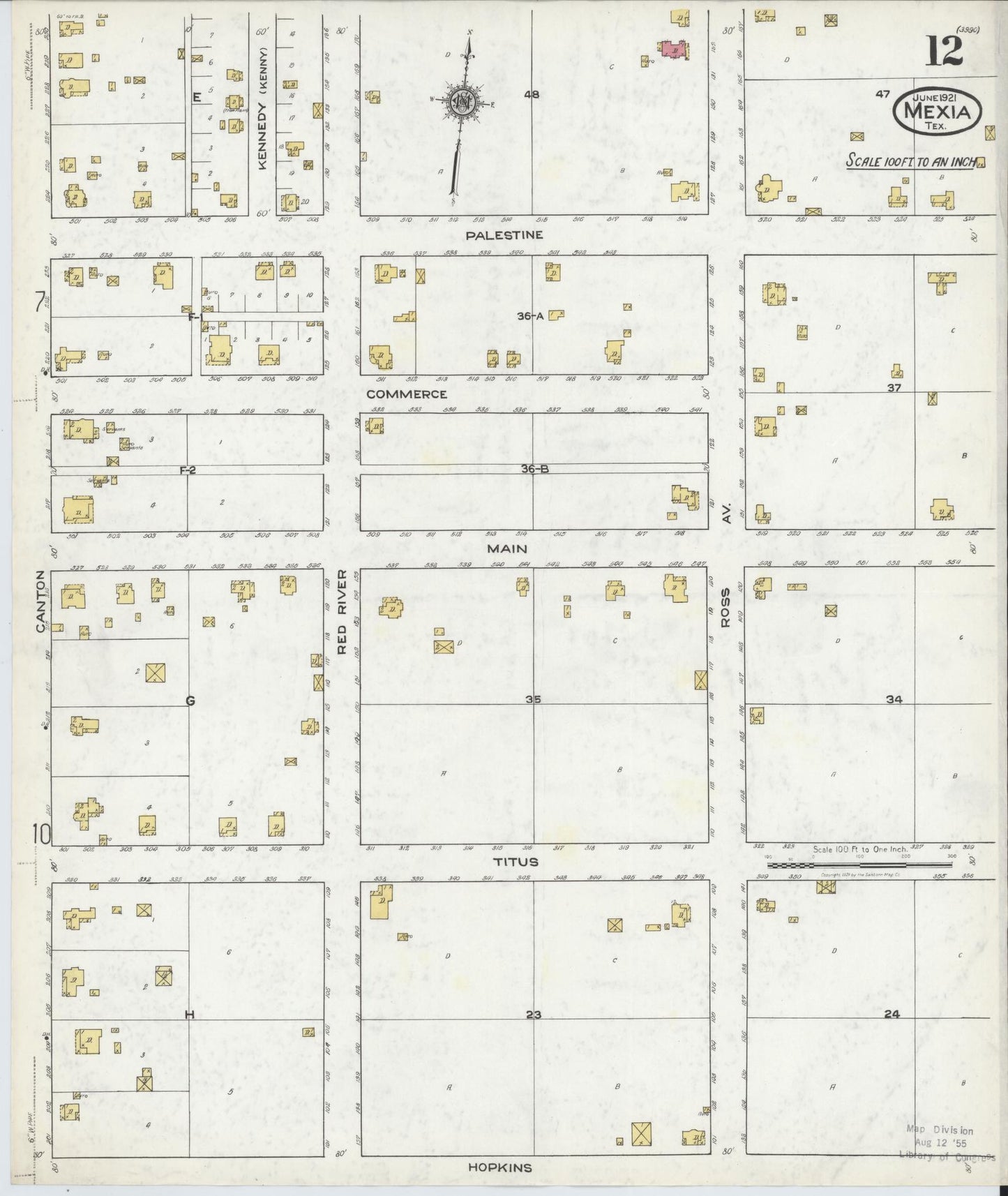 Sanborn Fire Insurance Map from Mexia, Limestone County, Texas (1921), Sheet #0012 - Complete Map Set gallery image, historic Sanborn map, vintage wall art, Texas Texas