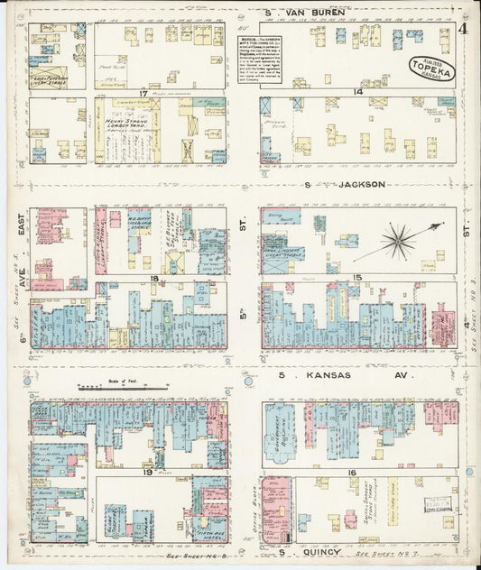 Sanborn Fire Insurance Map from Topeka, Shawnee County, Kansas (1883), Sheet #0004 - Historic Sanborn Fire Insurance Map Print, vintage old map wall art, antique decor, genealogy gift, Kansas Kansas map
