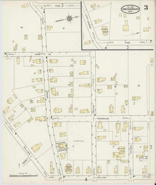 Sanborn Fire Insurance Map from Vineyard Haven, Dukes County, Massachusetts (1914), Sheet #0003 - Historic Sanborn Fire Insurance Map Print, vintage old map wall art, antique decor, genealogy gift, Massachusetts Massachusetts map