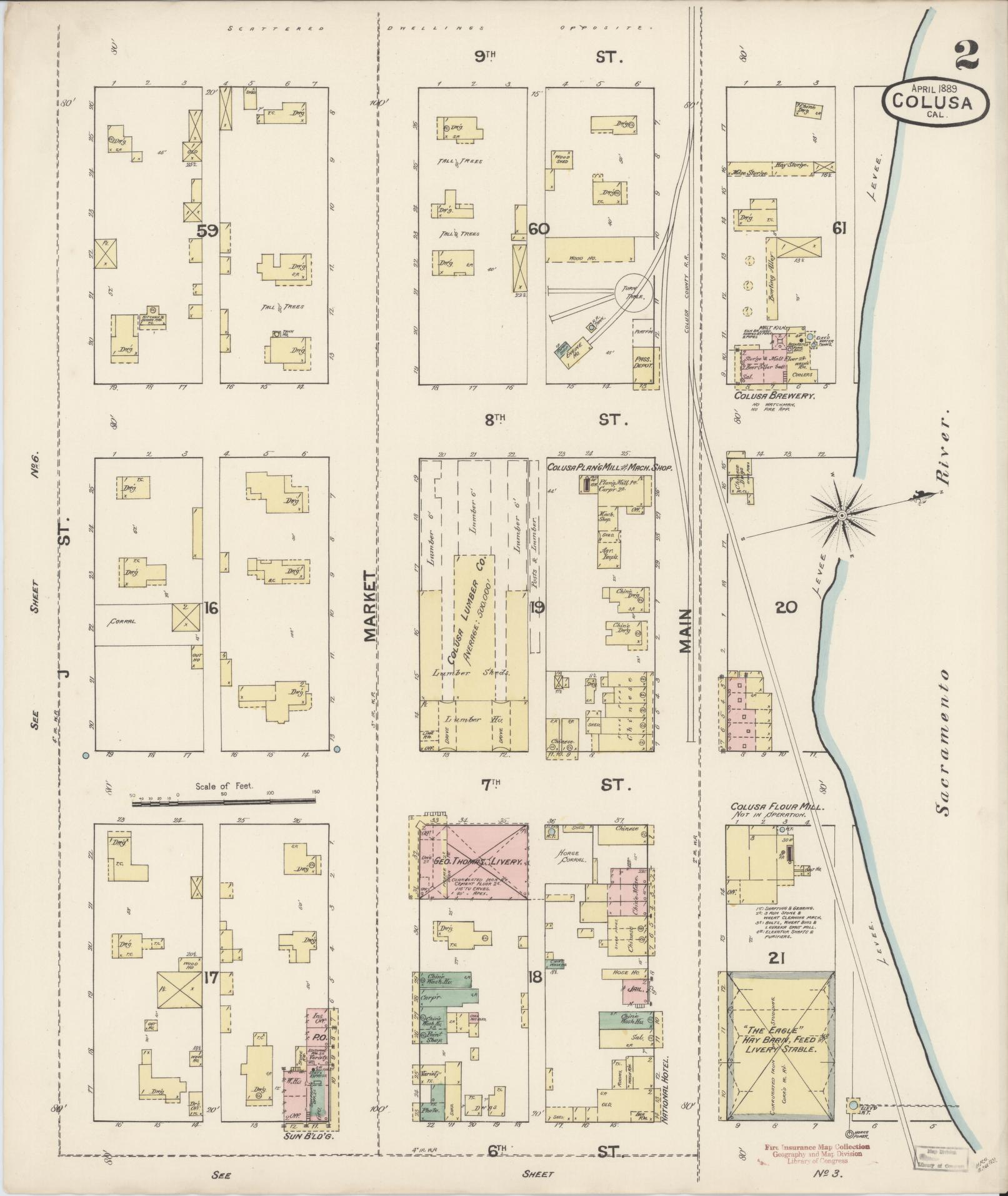 Sanborn Fire Insurance Map from Colusa, Colusa County, California (1889), Sheet #0002 - Complete Map Set gallery image, historic Sanborn map, vintage wall art, California California