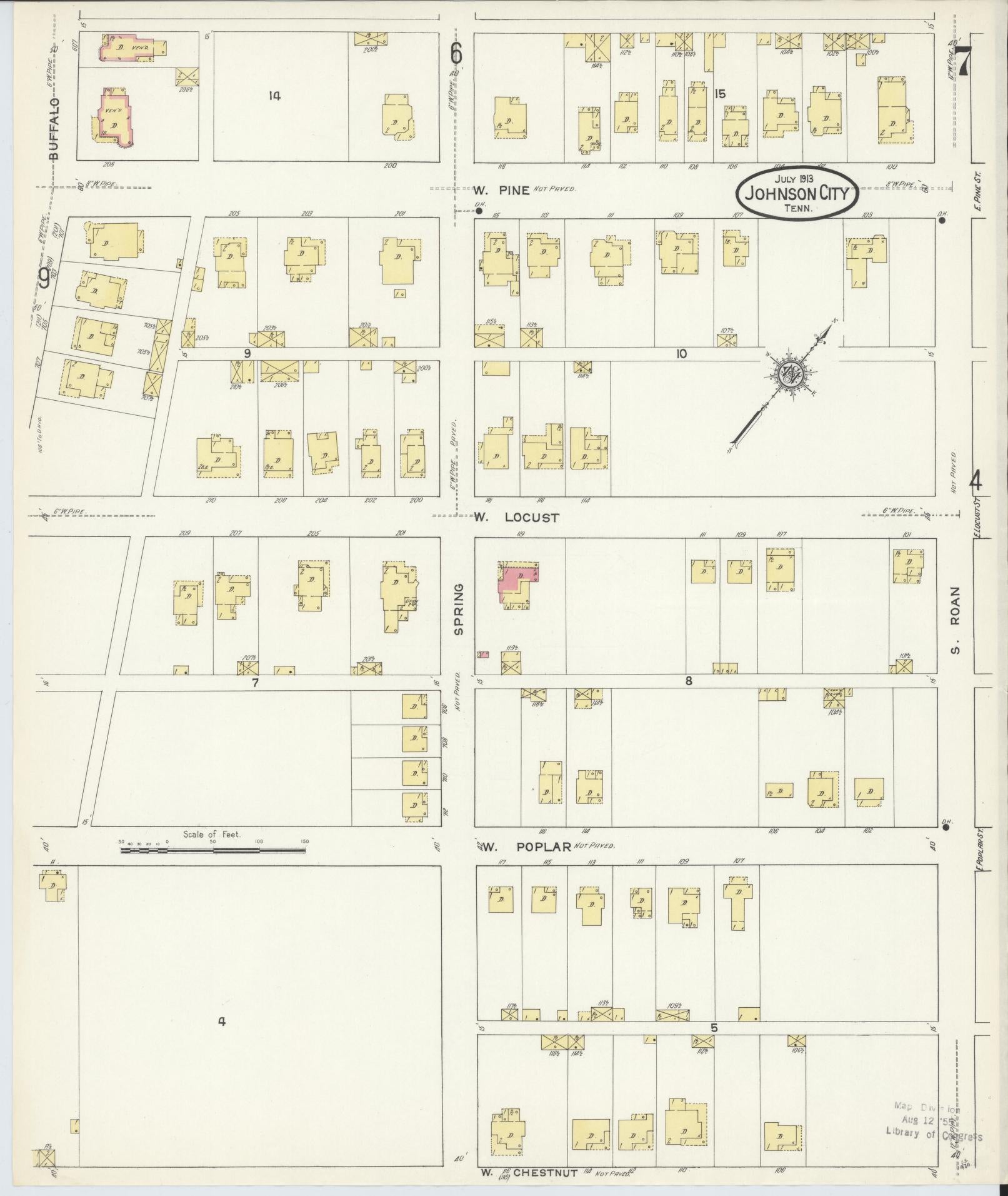 Sanborn Fire Insurance Map from Johnson City, Washington County, Tennessee (1913), Sheet #0007 - Complete Map Set gallery image, historic Sanborn map, vintage wall art, Tennessee Tennessee