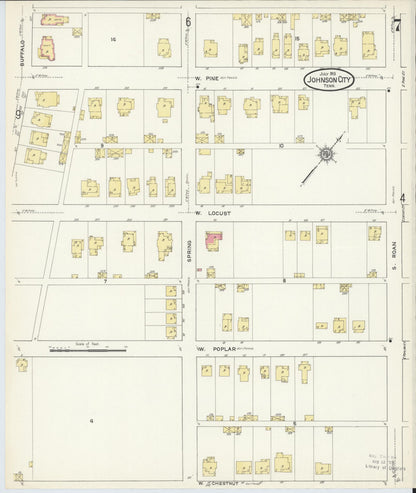 Sanborn Fire Insurance Map from Johnson City, Washington County, Tennessee (1913), Sheet #0007 - Complete Map Set gallery image, historic Sanborn map, vintage wall art, Tennessee Tennessee