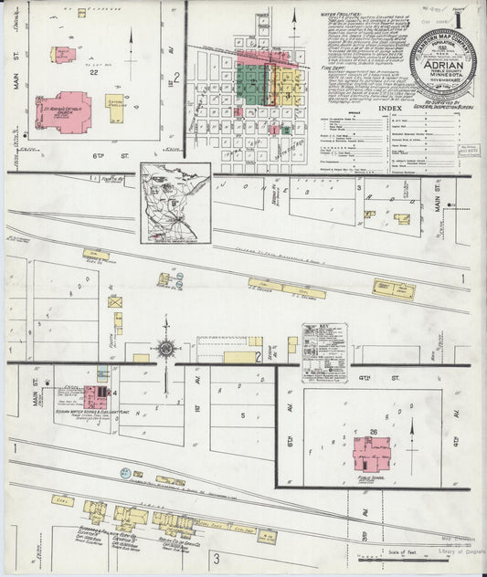 Sanborn Fire Insurance Map from Adrian, Nobles County, Minnesota (1922), Sheet #0001 - Complete Map Set gallery image, historic Sanborn map, vintage wall art, Minnesota Minnesota